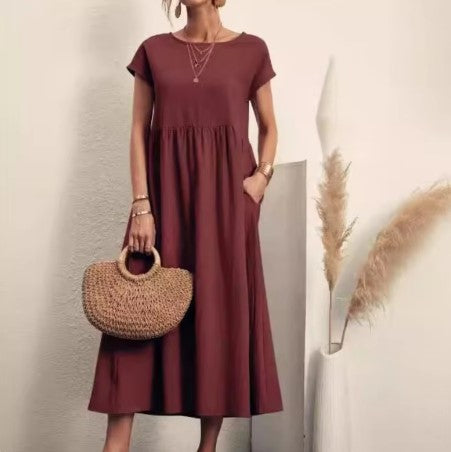 Cotton A-Line Skirt Dress w Pockets