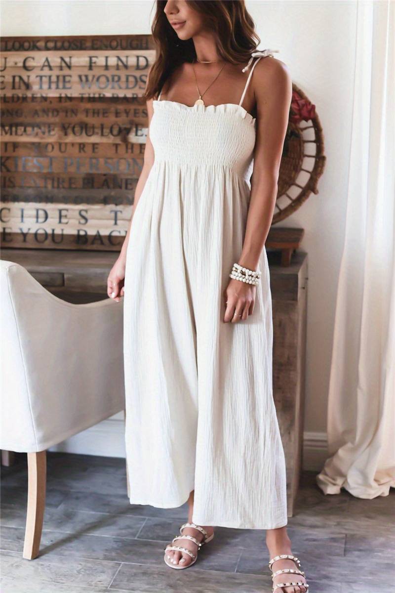 Boho Wide Leg Smocked Backless Cami Jumpsuit