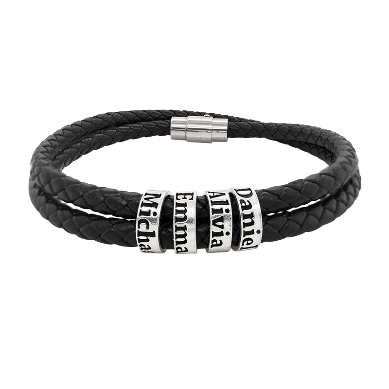 Engraved Leather Bead Bracelet — Custom Personalized FATHER'S DAY Gift