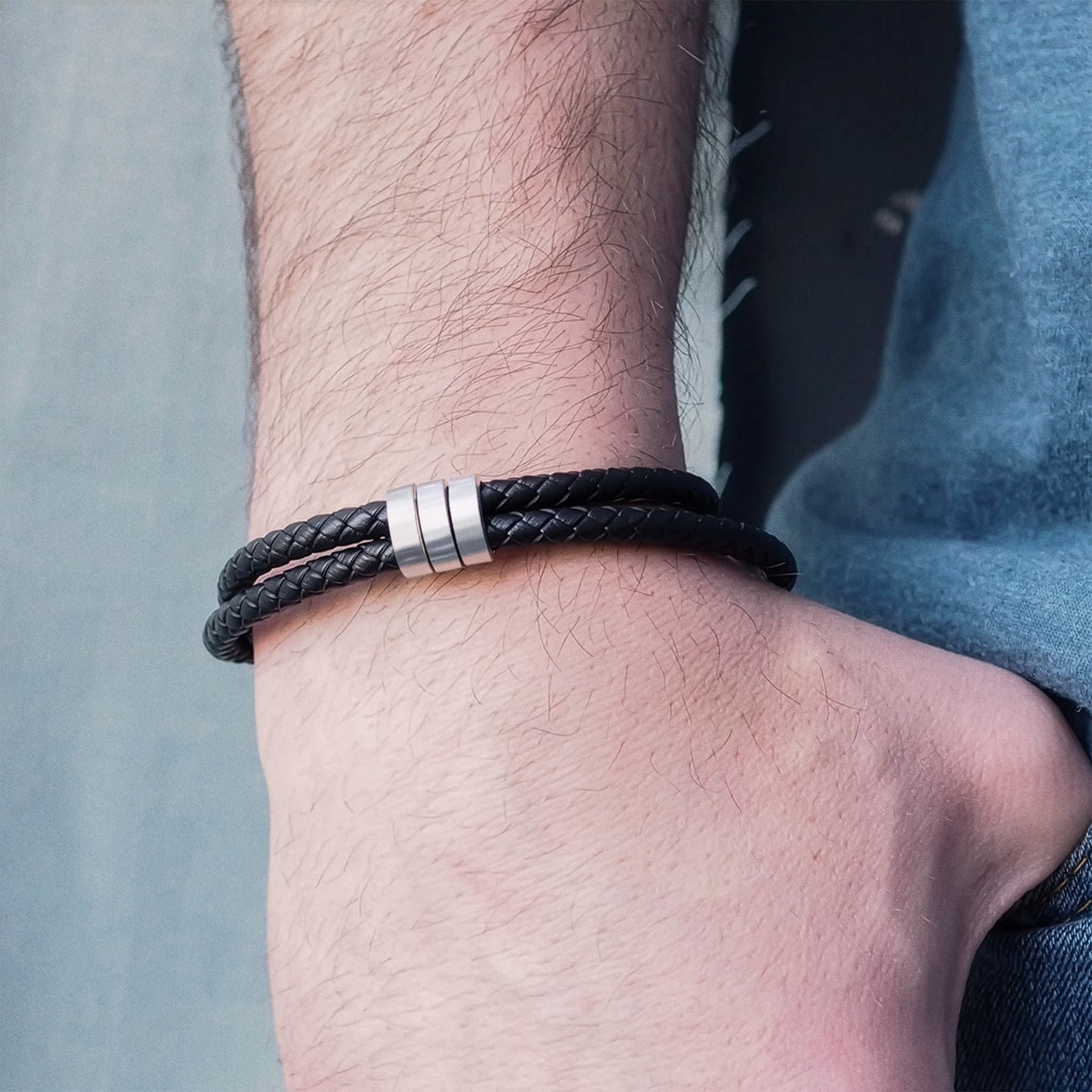 Engraved Leather Bead Bracelet — Custom Personalized FATHER'S DAY Gift