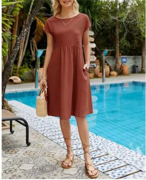 Cotton A-Line Skirt Dress w Pockets