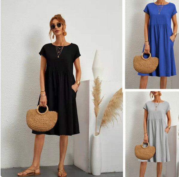 Cotton A-Line Skirt Dress w Pockets