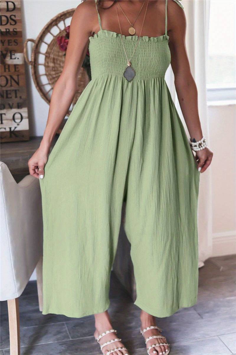 Boho Wide Leg Smocked Backless Cami Jumpsuit