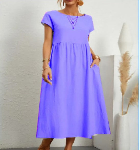 Cotton A-Line Skirt Dress w Pockets