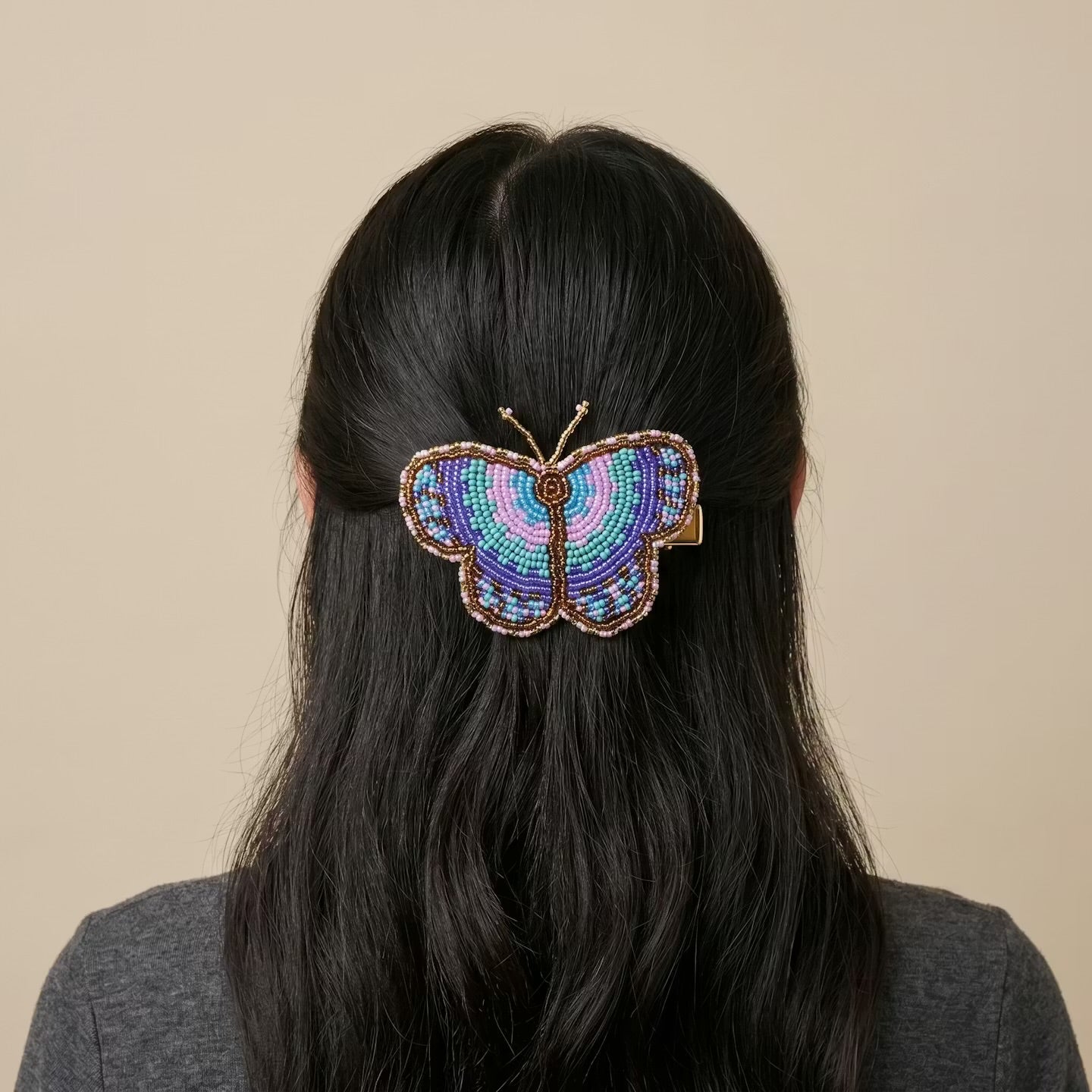 Turquoise Butterfly Beaded Barrette