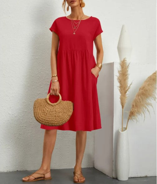 Cotton A-Line Skirt Dress w Pockets