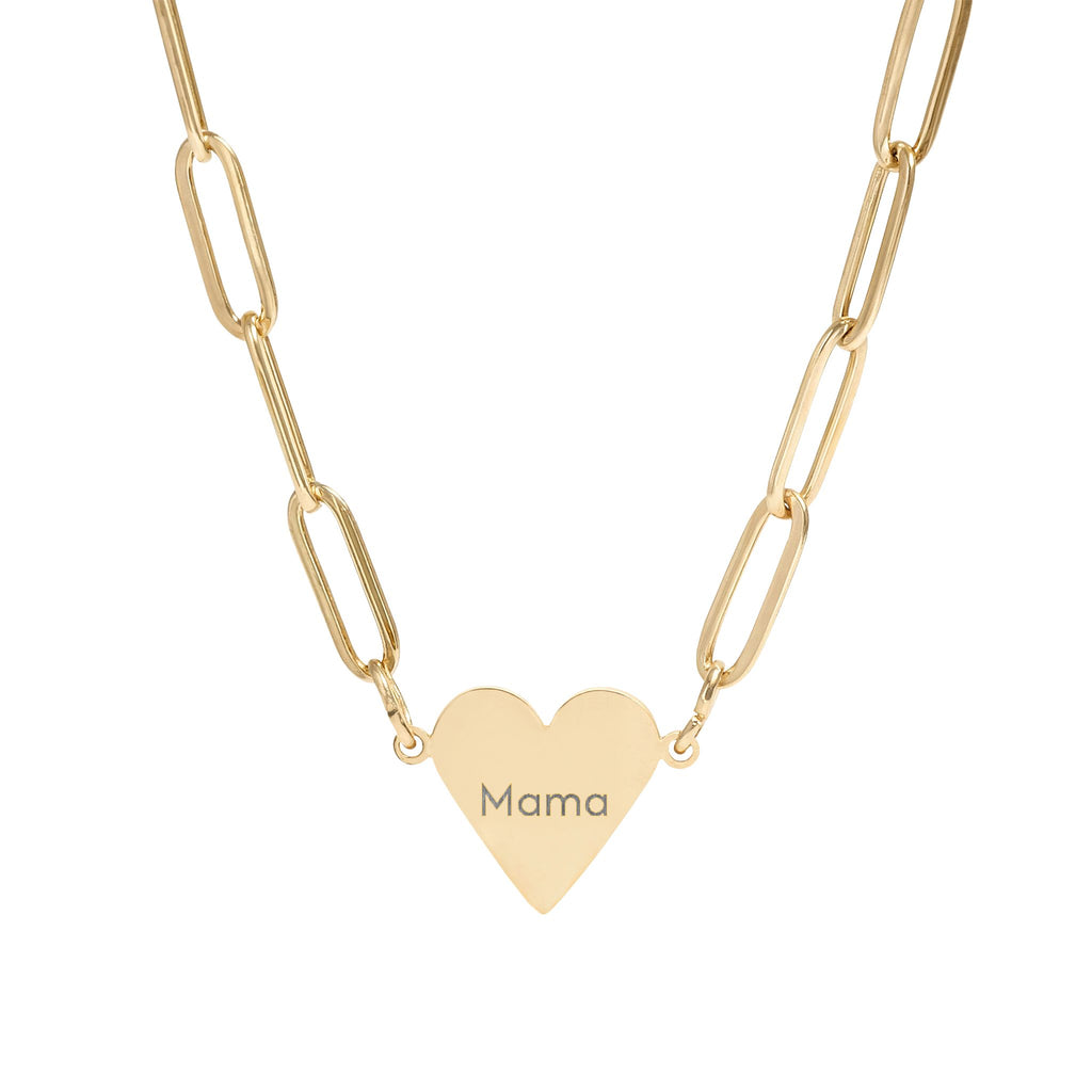 Engravable Paperclip Heart Necklace — Personalized “NAME” Pendant, Gold or Rose Gold