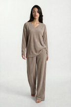 Relaxed French Terry Matching Lounge Set For Women 2PC In Latte