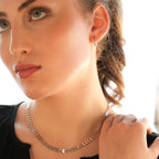 ALALA Silver Toned White Gold: Botanical Beauty Embossed Leaf Necklace