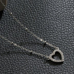 CHERISH Silver (White Gold): Beaded Chain Anchoring an Elegant Pavé Heart Charm Pendant