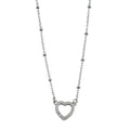 CHERISH Silver (White Gold): Beaded Chain Anchoring an Elegant Pavé Heart Charm Pendant
