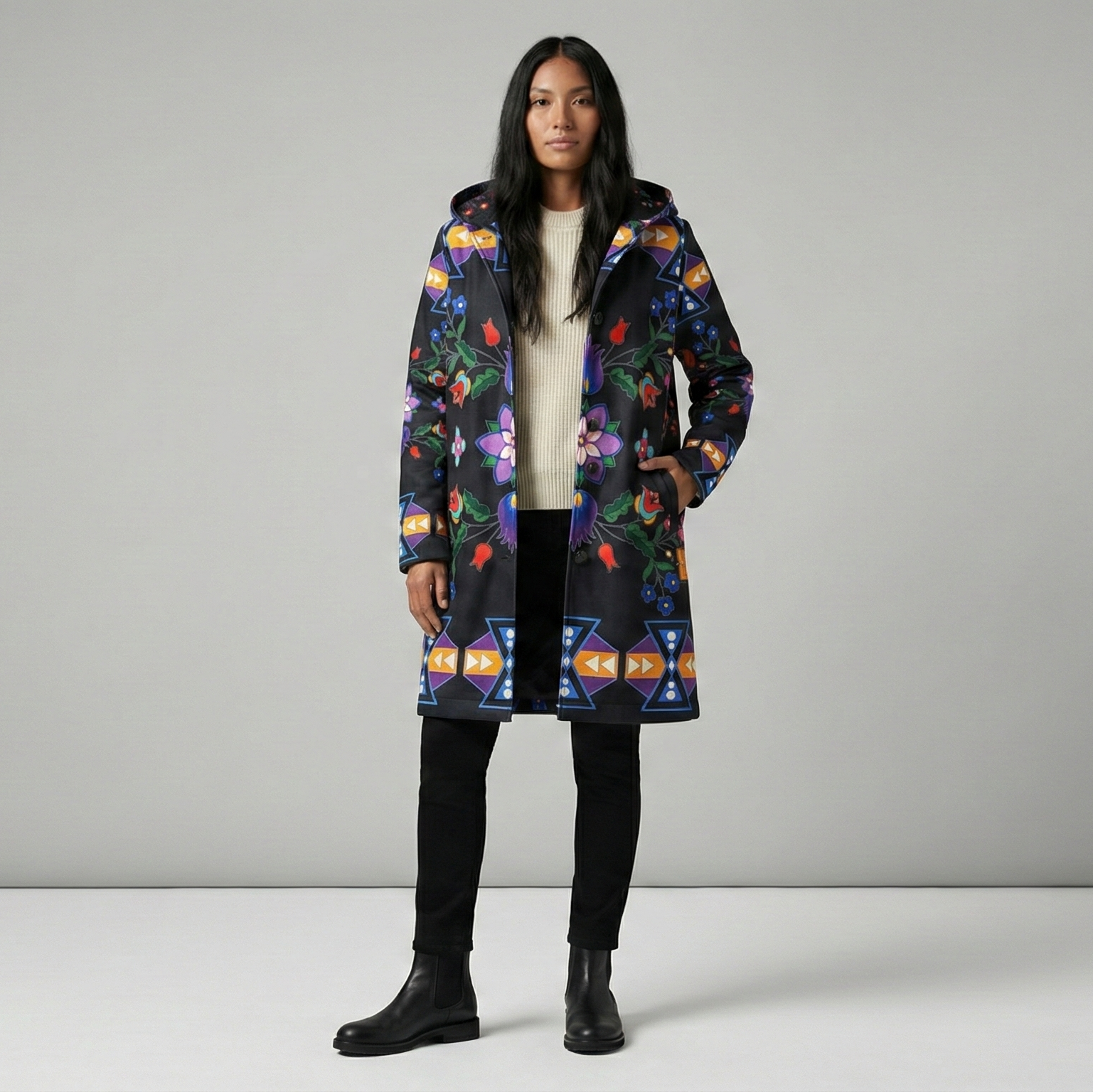 OLDTRIBES™ Pink Floral Long Coat