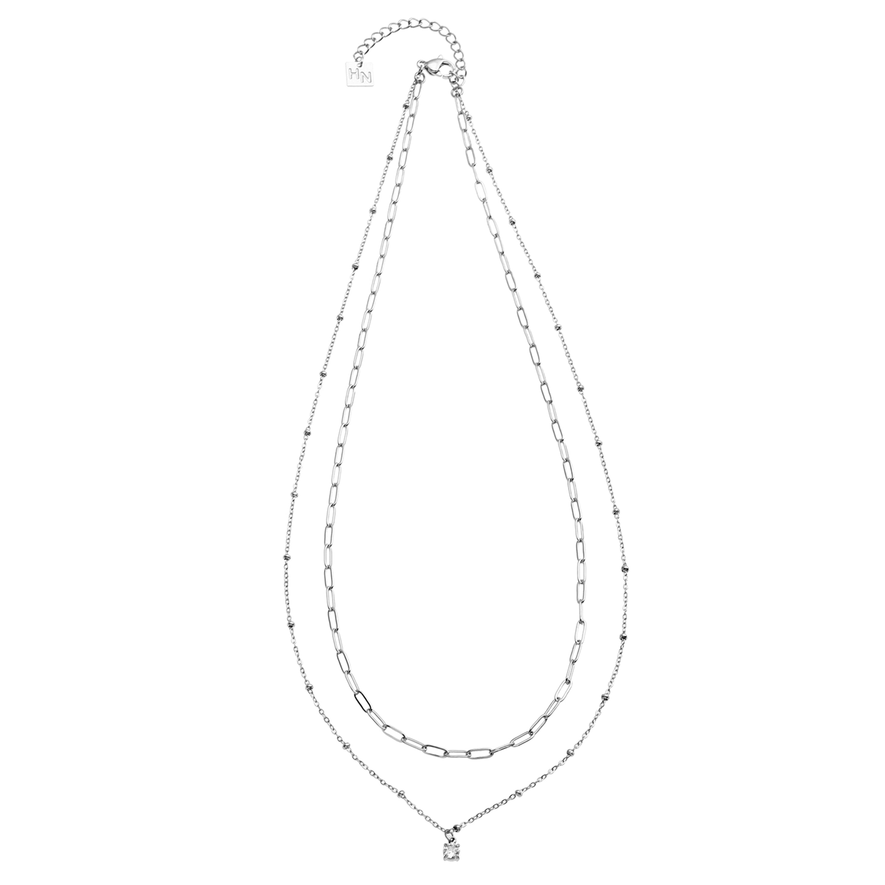 Pre-Layered Chains Necklace with a Solitaire Zirconia Charm Pendant