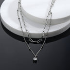 Pre-Layered Chains Necklace with a Solitaire Zirconia Charm Pendant