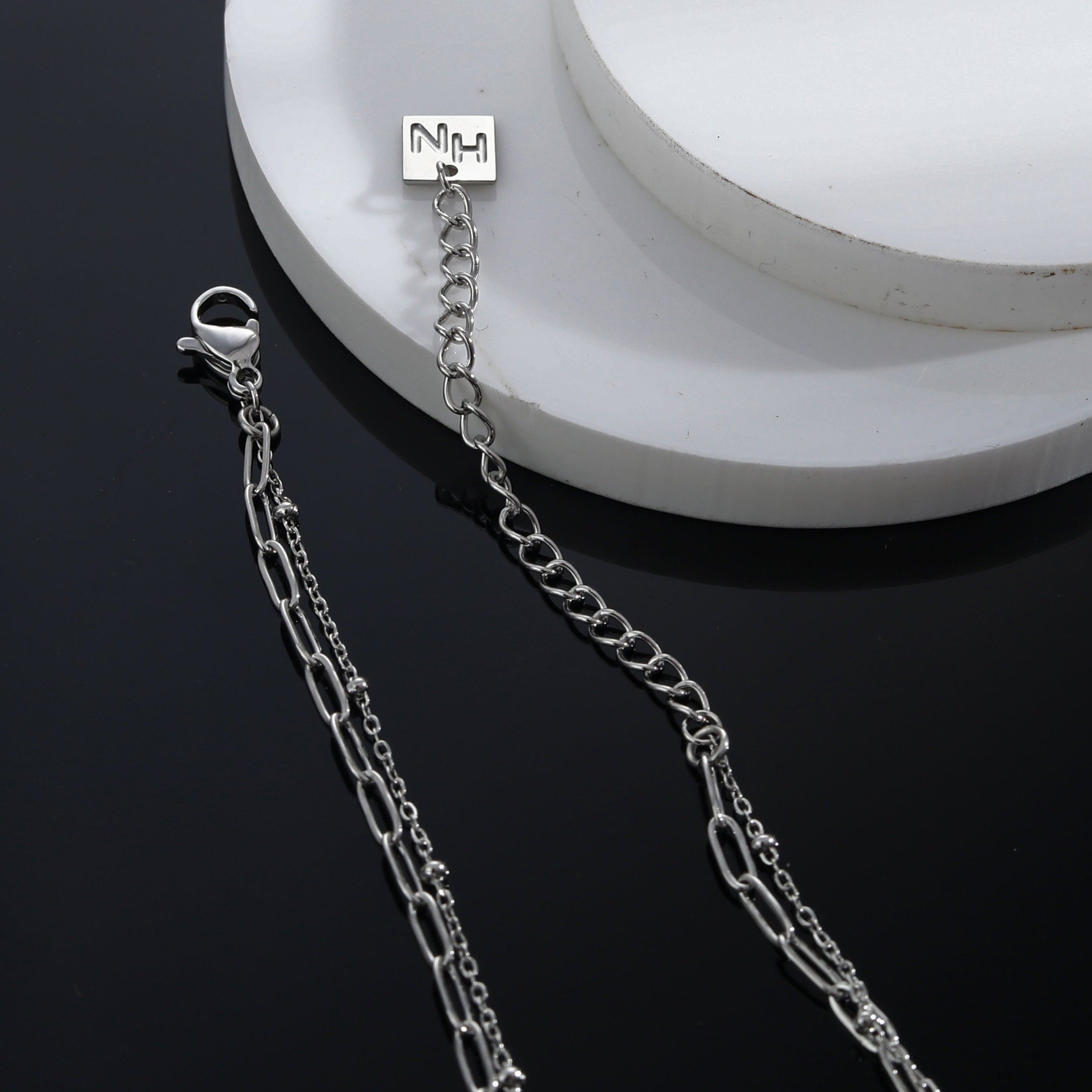 Pre-Layered Chains Necklace with a Solitaire Zirconia Charm Pendant