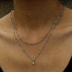 Pre-Layered Chains Necklace with a Solitaire Zirconia Charm Pendant