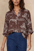 Livia Brown Bandana Print Button-Front Blouse