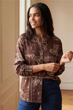 Livia Brown Bandana Print Button-Front Blouse