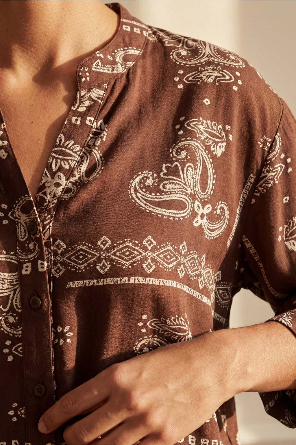 Livia Brown Bandana Print Button-Front Blouse