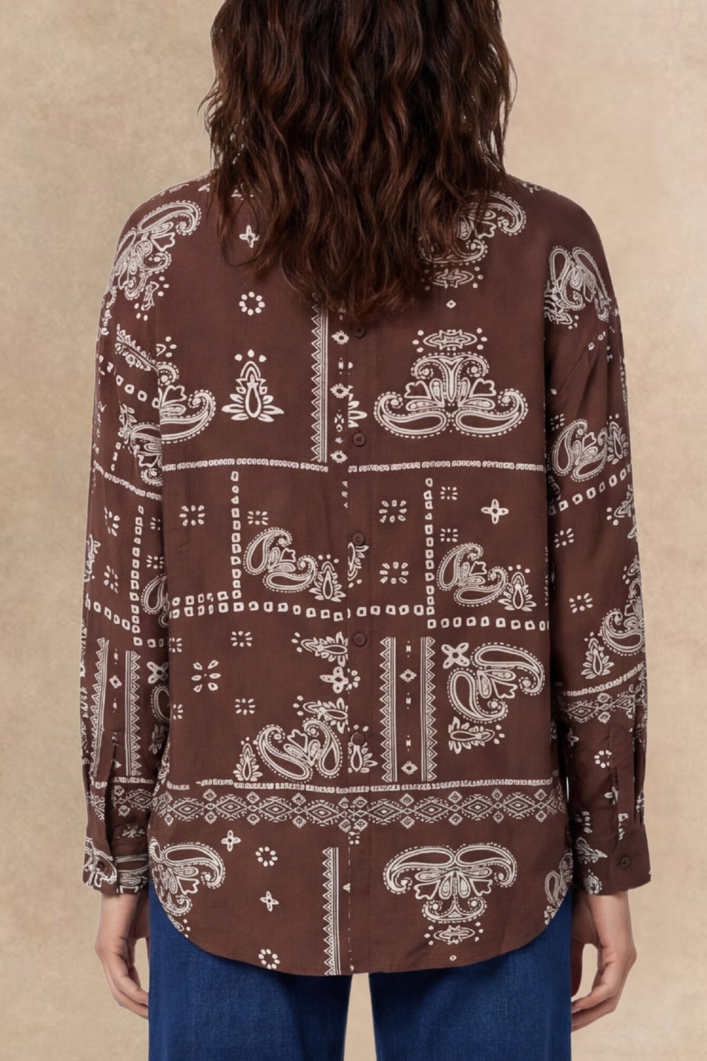 Livia Brown Bandana Print Button-Front Blouse