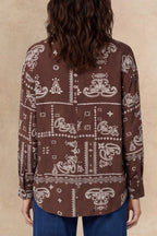 Livia Brown Bandana Print Button-Front Blouse