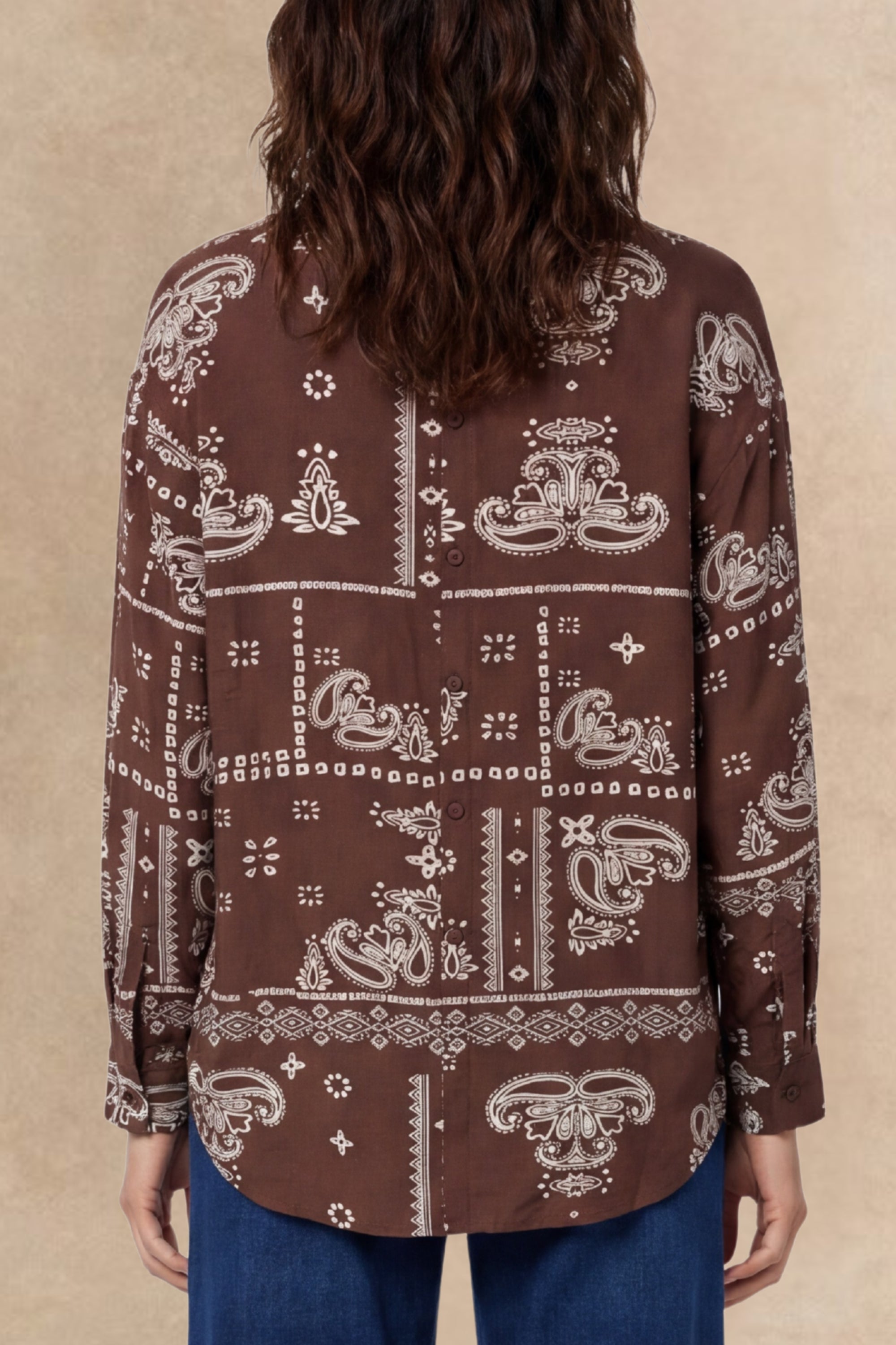 Livia Brown Bandana Print Button-Front Blouse