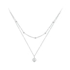925 Sterling Silver Double Layer Heart Pendant Choker Necklace