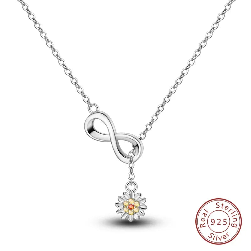 Endless Sunshine Sterling Silver Infinity Necklace With Sunflower