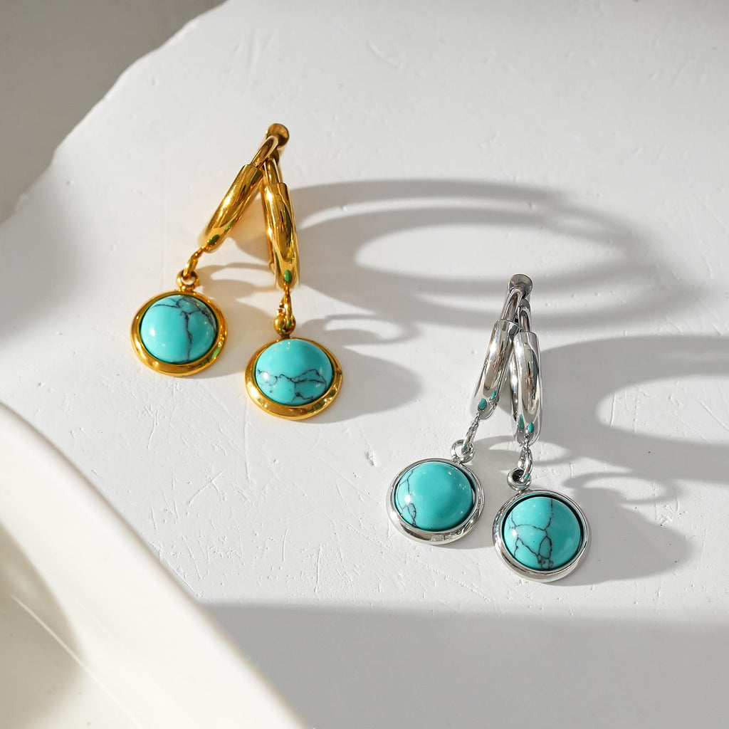 Vintage Inspired Natural Stone Drop Hoop Earrings
