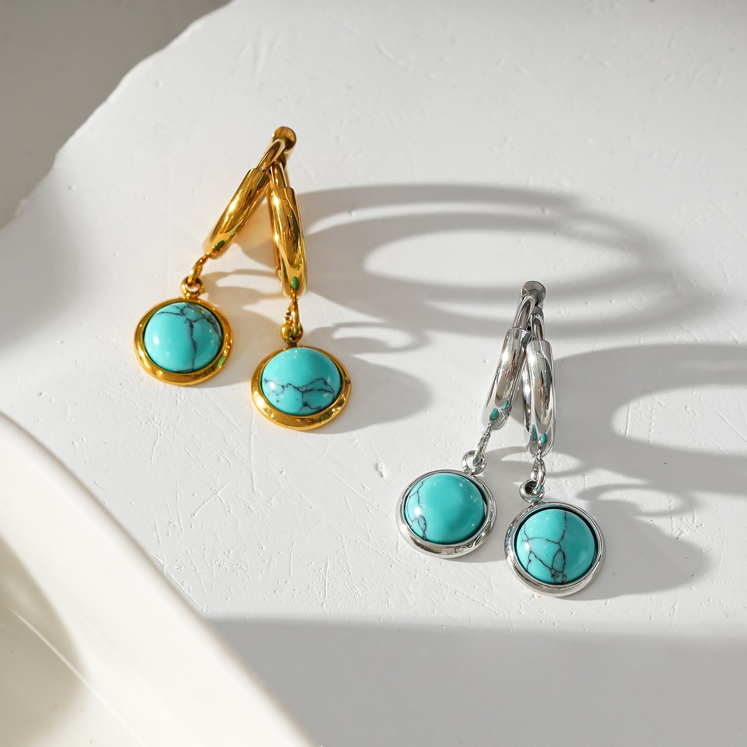 Vintage Inspired Natural Stone Drop Hoop Earrings