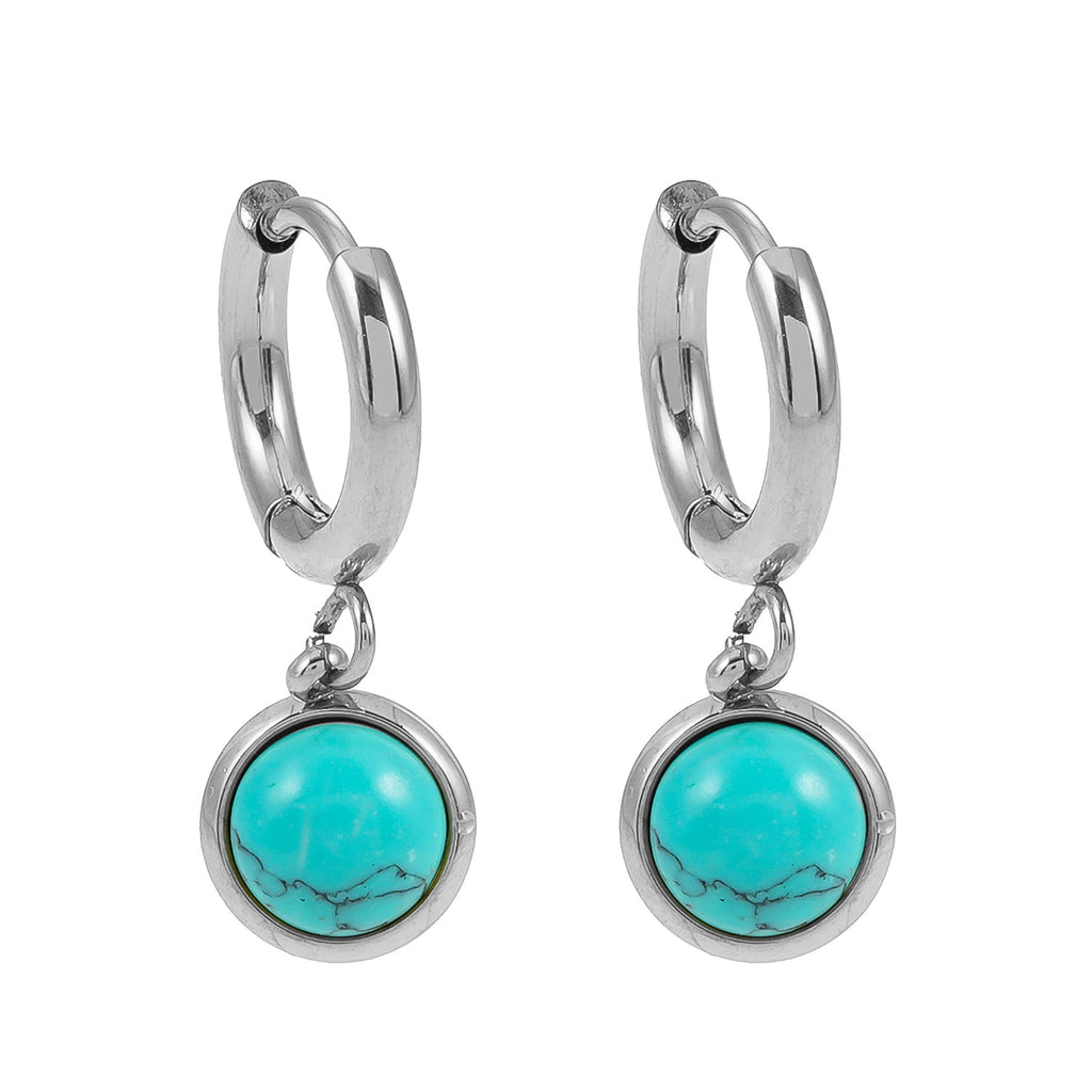 Vintage Inspired Natural Stone Drop Hoop Earrings