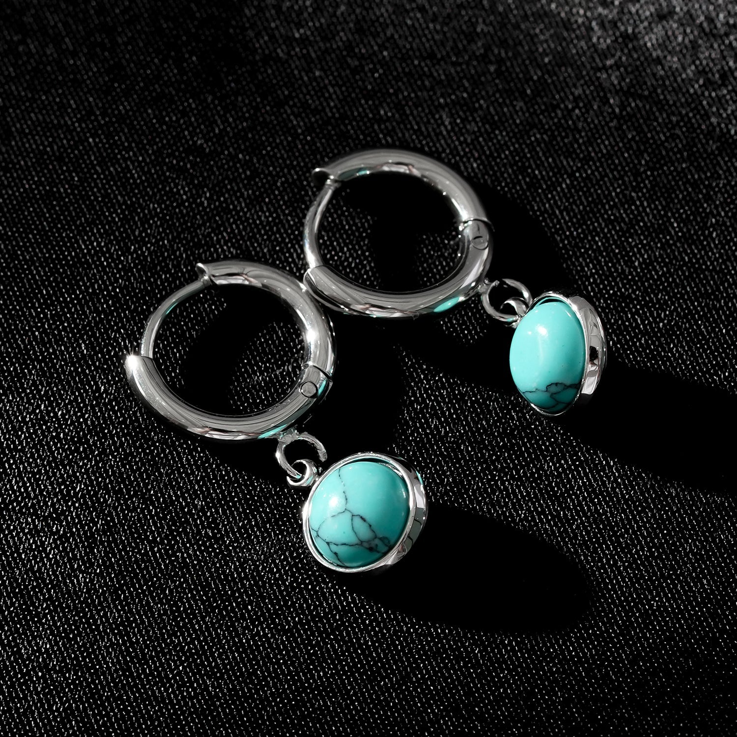 Vintage Inspired Natural Stone Drop Hoop Earrings