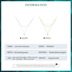 925 Sterling Silver Double Layer Heart Pendant Choker Necklace