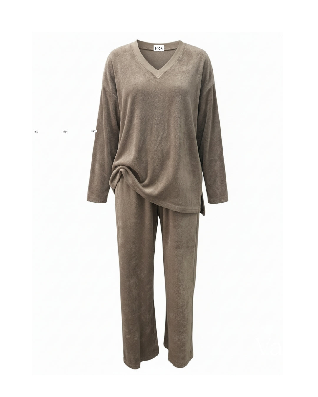 Relaxed French Terry Matching Lounge Set For Women 2PC In Latte