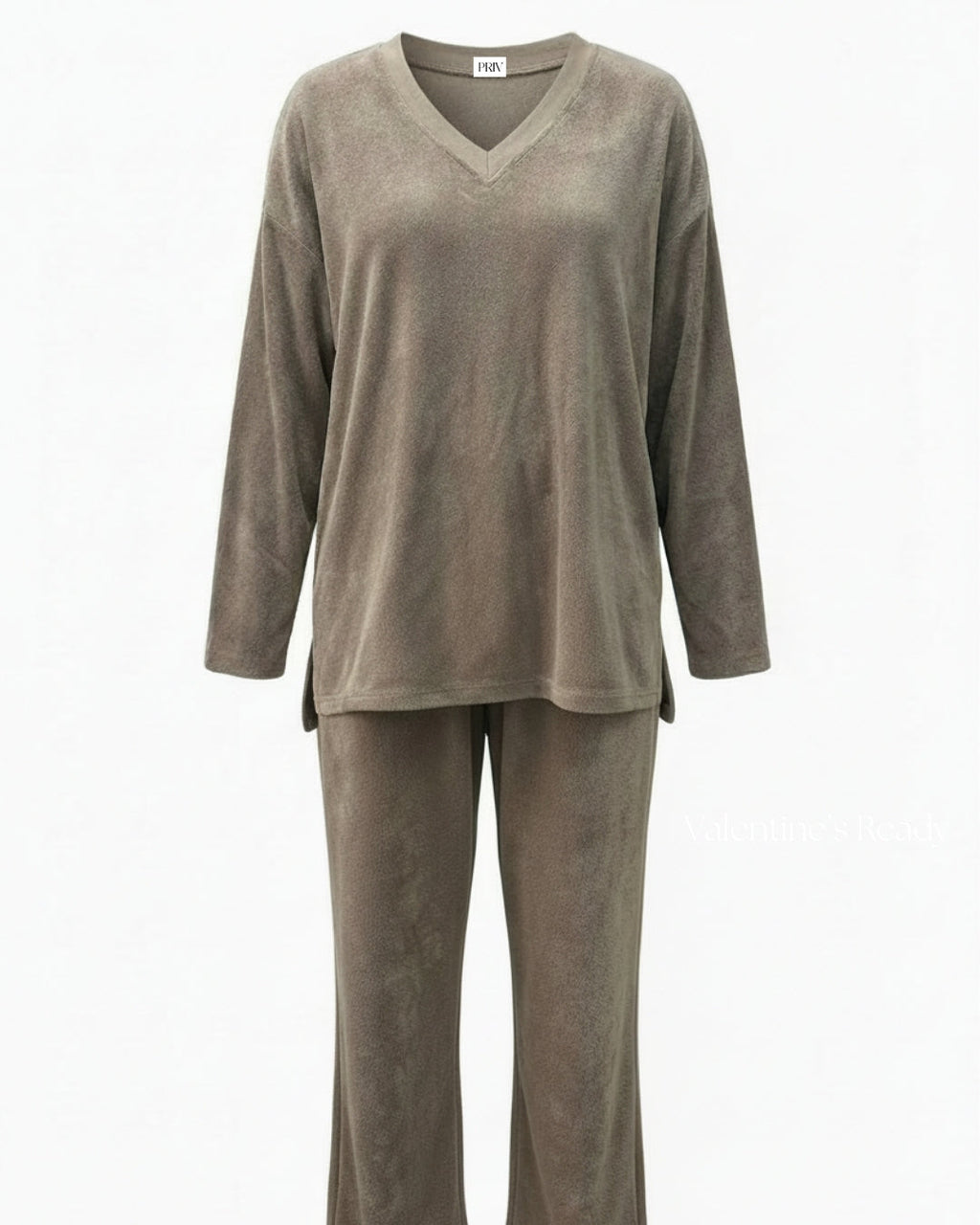 Relaxed French Terry Matching Lounge Set For Women 2PC In Latte