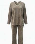 Relaxed French Terry Matching Lounge Set For Women 2PC In Latte