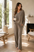 Relaxed French Terry Matching Lounge Set For Women 2PC In Latte
