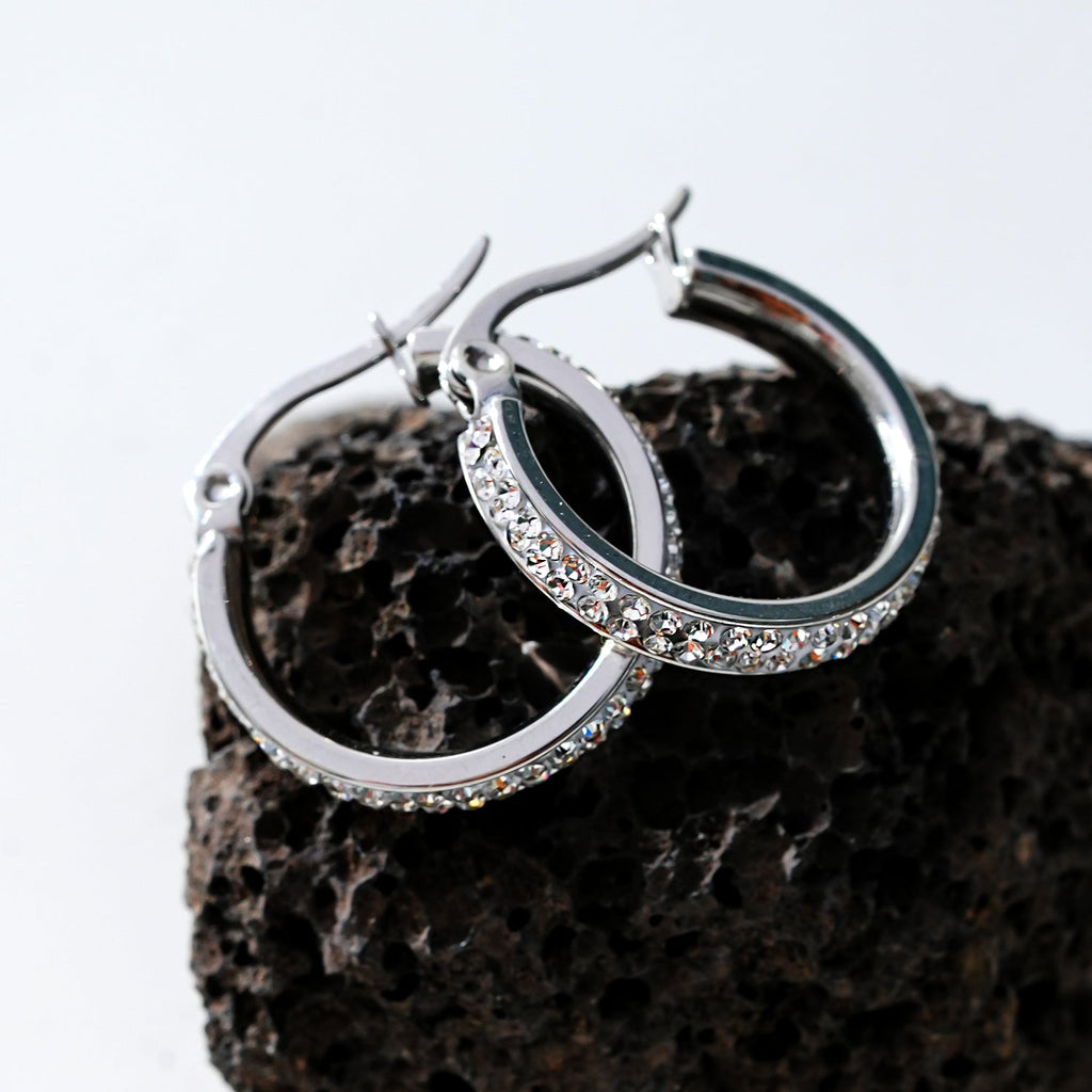 Style YARA: 'Pavé All the Way' Zirconia Hoop Earrings (Small Size) Silver