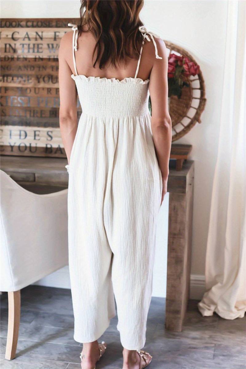 Boho Wide Leg Smocked Backless Cami Jumpsuit
