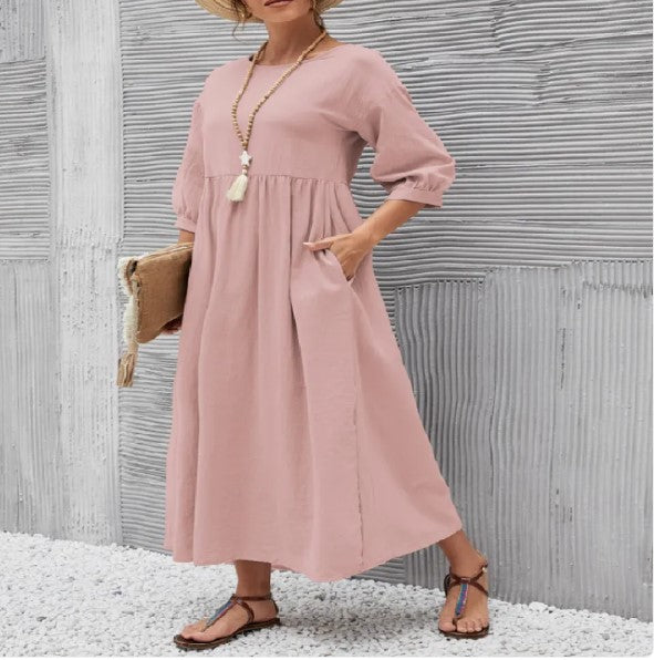 Cotton A-Line Skirt Dress w Pockets