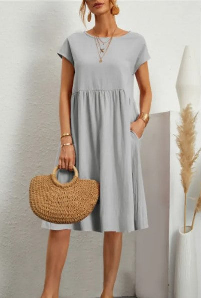 Cotton A-Line Skirt Dress w Pockets