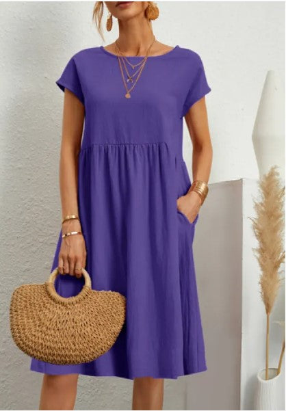 Cotton A-Line Skirt Dress w Pockets