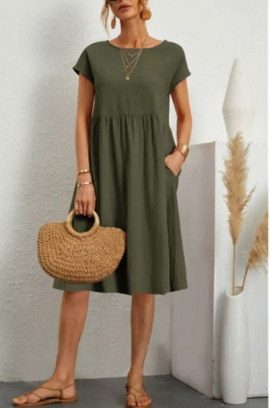 Cotton A-Line Skirt Dress w Pockets